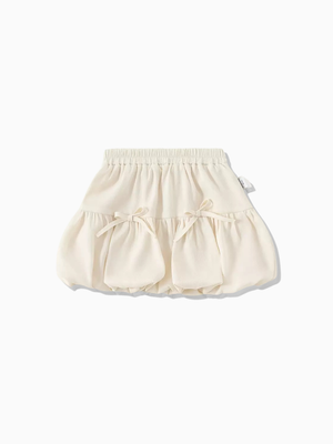 Girl Bow Accents Cream Bubble Skirt