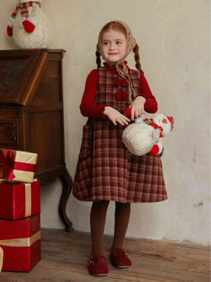 Girl Plaid Dress and Red Sweater Set