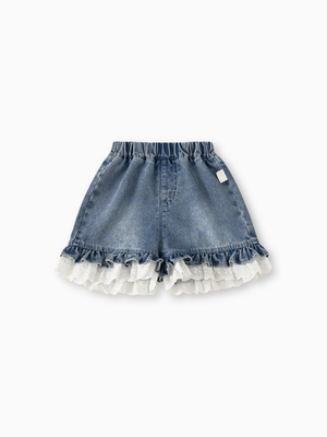 Girl Lace Ruffled Denim Shorts