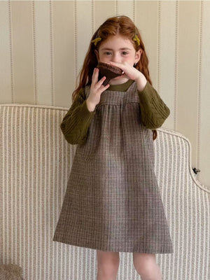 Girl Plaid Pinafore Dress and Sweater Set