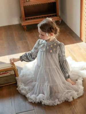 Girl Velvet Tulle Layered Dress