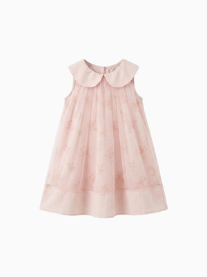 Girl Sweet Blossom Pink Tulle Peter Pan Collar Dress