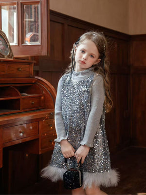 Girl Sequin Party Dress with Sweater Set