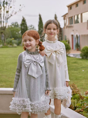 Girl Sequin Bow Dress with Sweater Set