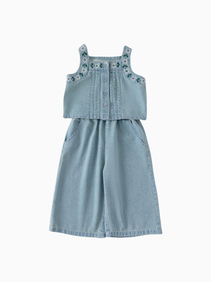 Girl Vintage-Inspired Embroidered Denim Set