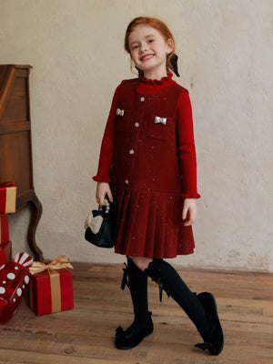Girl Burgundy Knit Dress and Sweater Set