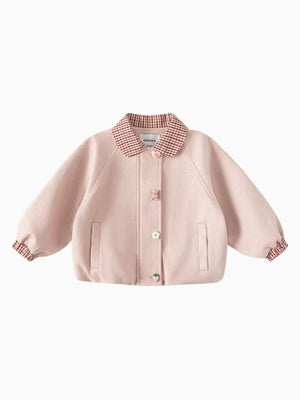 Girl Pink Gingham Collar Jacket