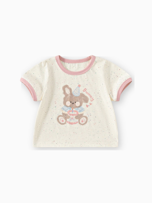 Girl Bunny Graphic Pink Contrast Trim T-Shirt