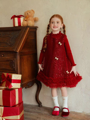 Girl Sequin Bow Party Dress with Sweater Set