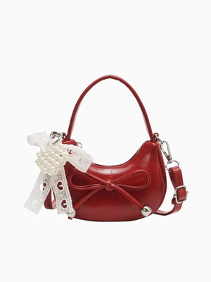 Girl Bow Charm Lace & Pearl Bag