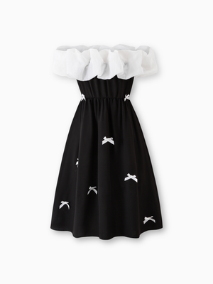Girl Bow Accent Ruffle Off-Shoulder Dress