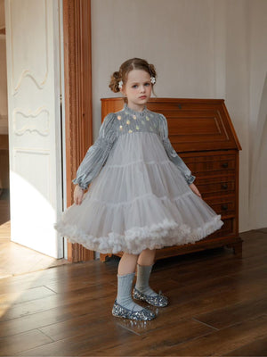Girl Velvet Tulle Layered Dress