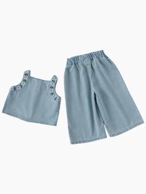 Girl Vintage-Inspired Embroidered Denim Set