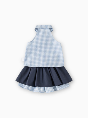 Girls Blue Gingham Bow College Style Set