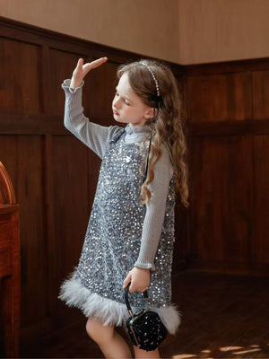 Girl Sequin Party Dress with Sweater Set