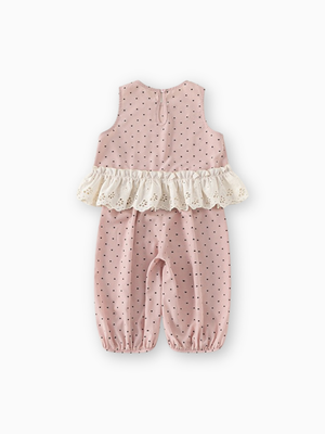 Girl Lace Ruffle Heart Print Set