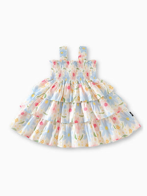 Girl Pastel Floral Tiered Ruffle Smocked Bodice Sundress