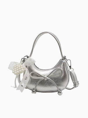 Girl Bow Charm Lace & Pearl Bag