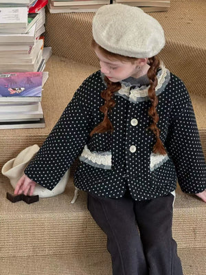 Girl Polka Dot Lace Trim Jacket