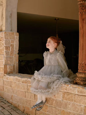 Girl Ruffled Tulle Sequin Bow Dress