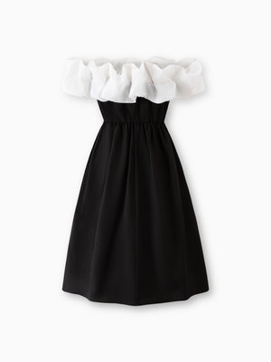 Girl Bow Accent Ruffle Off-Shoulder Dress