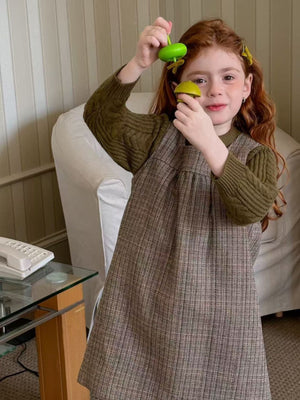 Girl Plaid Pinafore Dress and Sweater Set