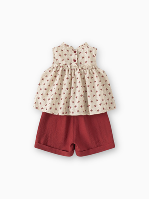 Girl Vintage Floral Top and Burgundy Cuffed Shorts Set
