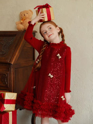 Girl Sequin Bow Party Dress with Sweater Set