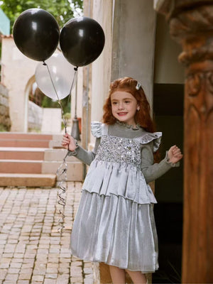 Girl Sequin Ruffle Dress with Sweater Set