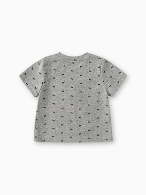 Girl Grey Bow Lace Appliqué and Pearls T-Shirt