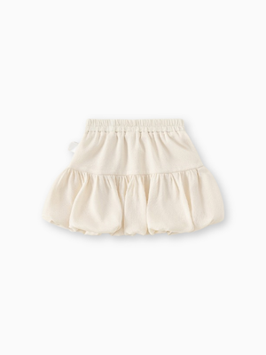 Girl Bow Accents Cream Bubble Skirt
