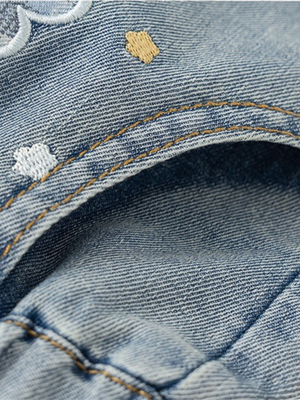 Girl Plaid Flower Applique Denim Shorts