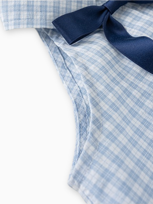 Girls Blue Gingham Bow College Style Set