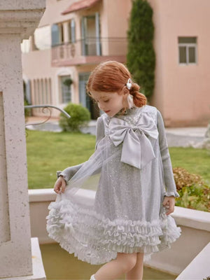 Girl Sequin Bow Dress with Sweater Set