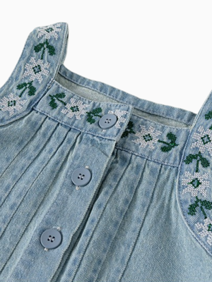 Girl Vintage-Inspired Embroidered Denim Set