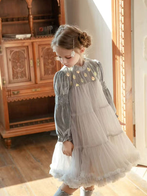 Girl Velvet Tulle Layered Dress