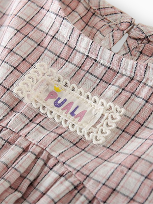 Baby Vintage-Inspired Pink Plaid Lace Trim Sleeveless Blouse