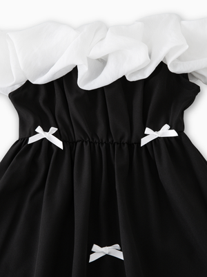 Girl Bow Accent Ruffle Off-Shoulder Dress