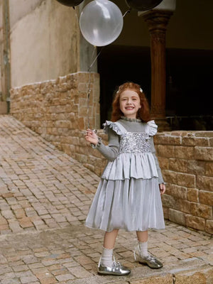 Girl Sequin Ruffle Dress with Sweater Set