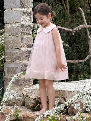 Girl Sweet Blossom Pink Tulle Peter Pan Collar Dress