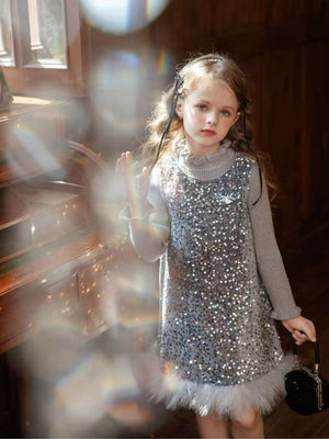 Girl Sequin Party Dress with Sweater Set