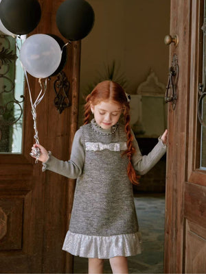 Girl Sequin Bow Dress with Sweater Set