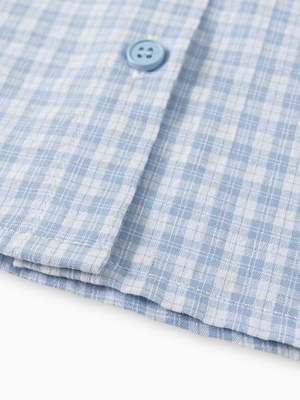Girls Blue Gingham Bow College Style Set