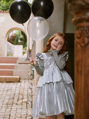 Girl Sequin Ruffle Dress with Sweater Set
