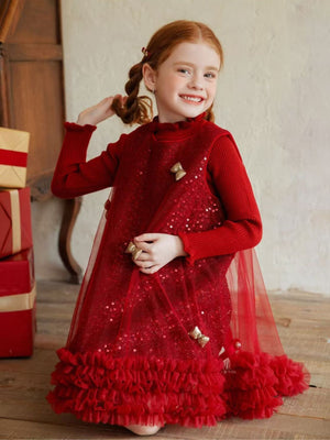 Girl Sequin Bow Party Dress with Sweater Set