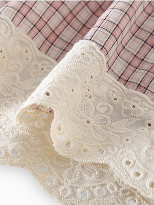 Baby Vintage-Inspired Pink Plaid Lace Trim Sleeveless Blouse