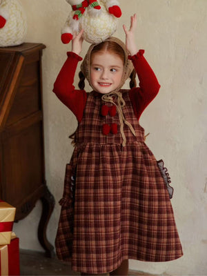 Girl Plaid Dress and Red Sweater Set