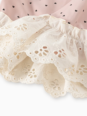 Girl Lace Ruffle Heart Print Set