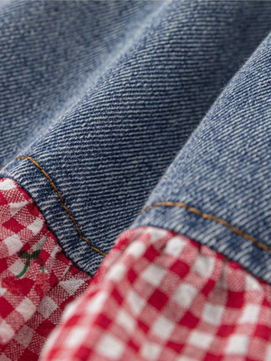 Girl Red Gingham Ruffle and Cherry Print Denim Skirt