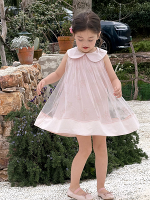 Girl Sweet Blossom Pink Tulle Peter Pan Collar Dress